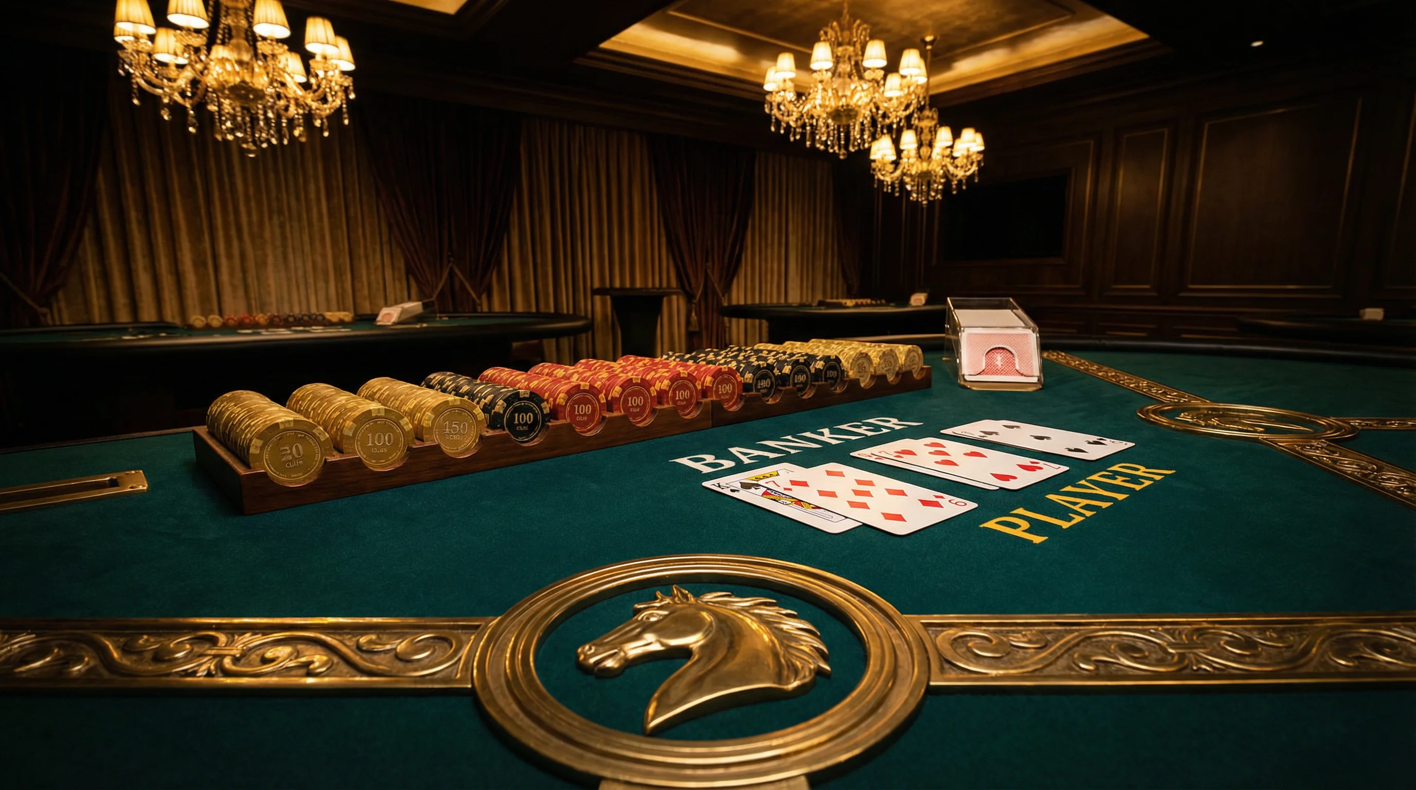 Mesa de bacará sofisticada com cartas distribuídas no ktobet